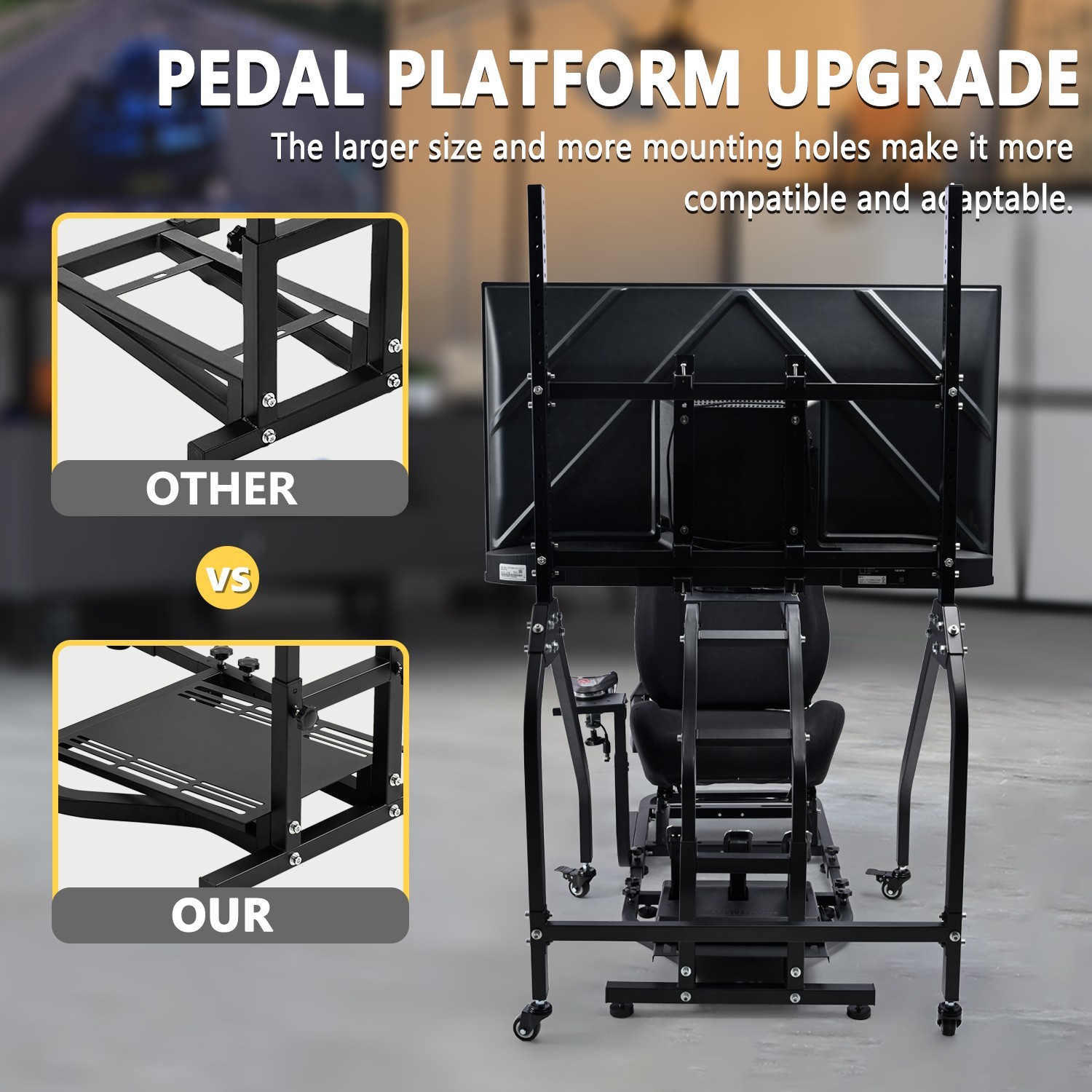Marada Racing Simulator Cockpit With Black Seat And Monitor Stand For Logitech