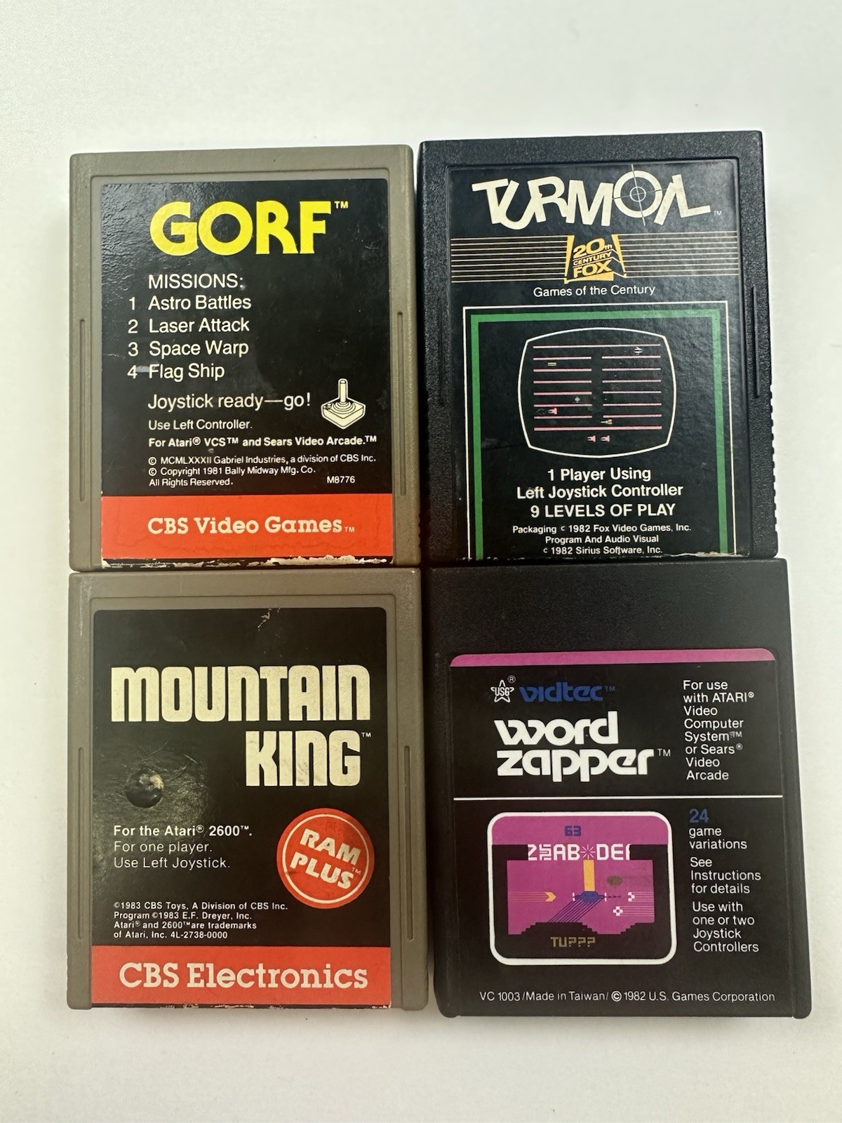 Atari 2600 Lot Turmoil, Gorf, Mountain King, Word Zapper Game Cartridge Lot Of 4