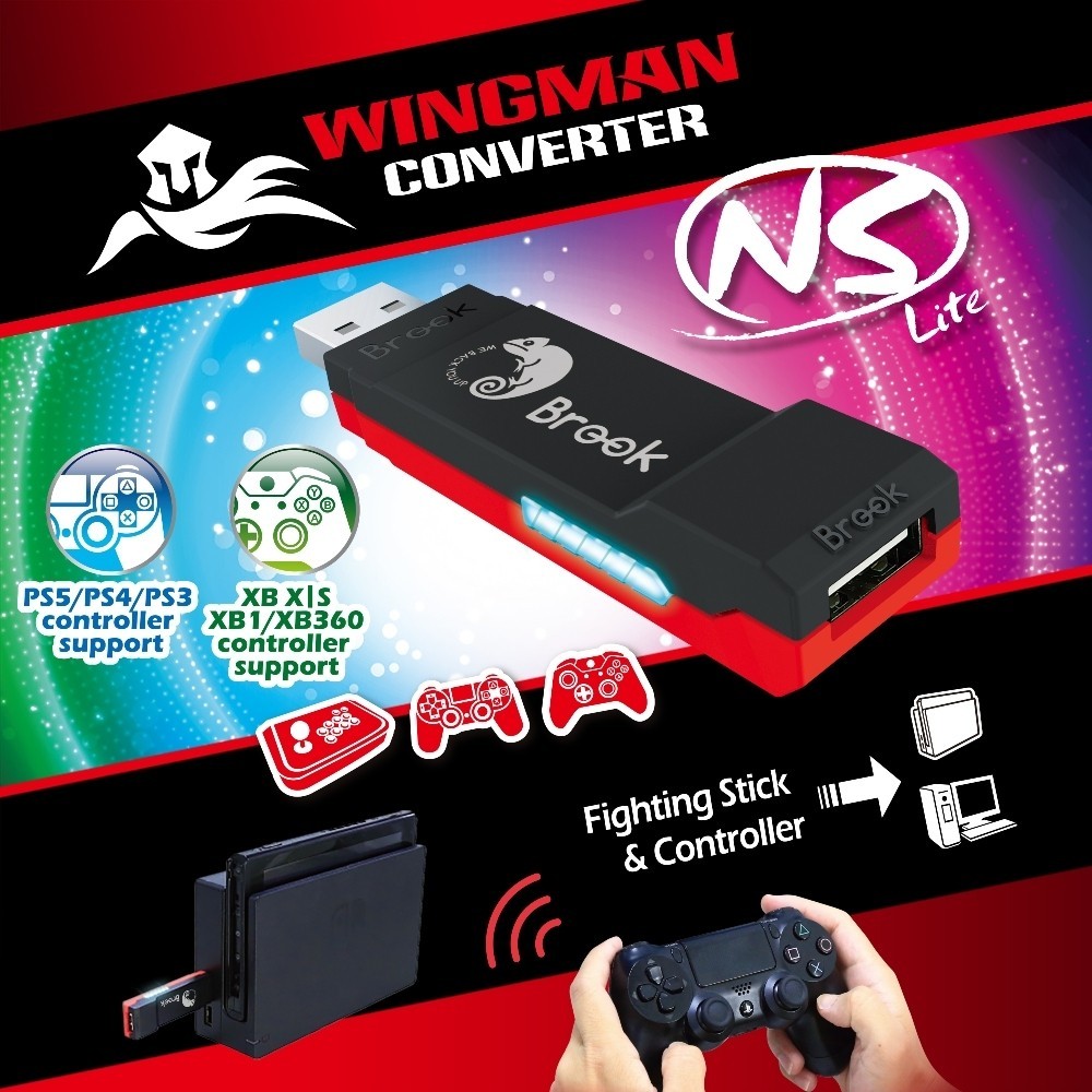 Brook Wingman NS Lite Converter &Wirecare:Support Switch Pro, Xb X/S One 360, PS