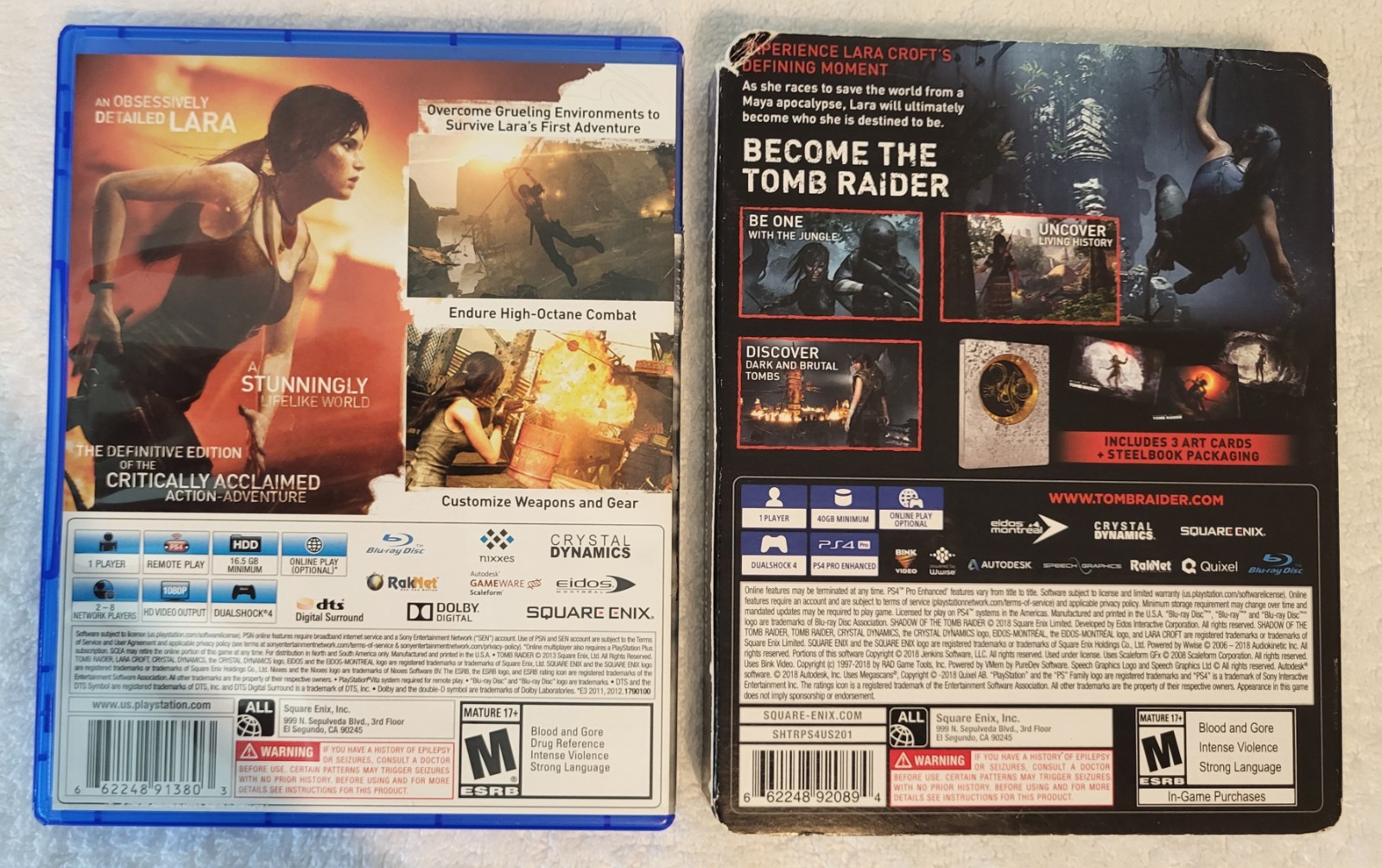 Tomb Raider & Shadow of the Tomb Raider Steelbook Edition Lot PlayStation 4 PS4