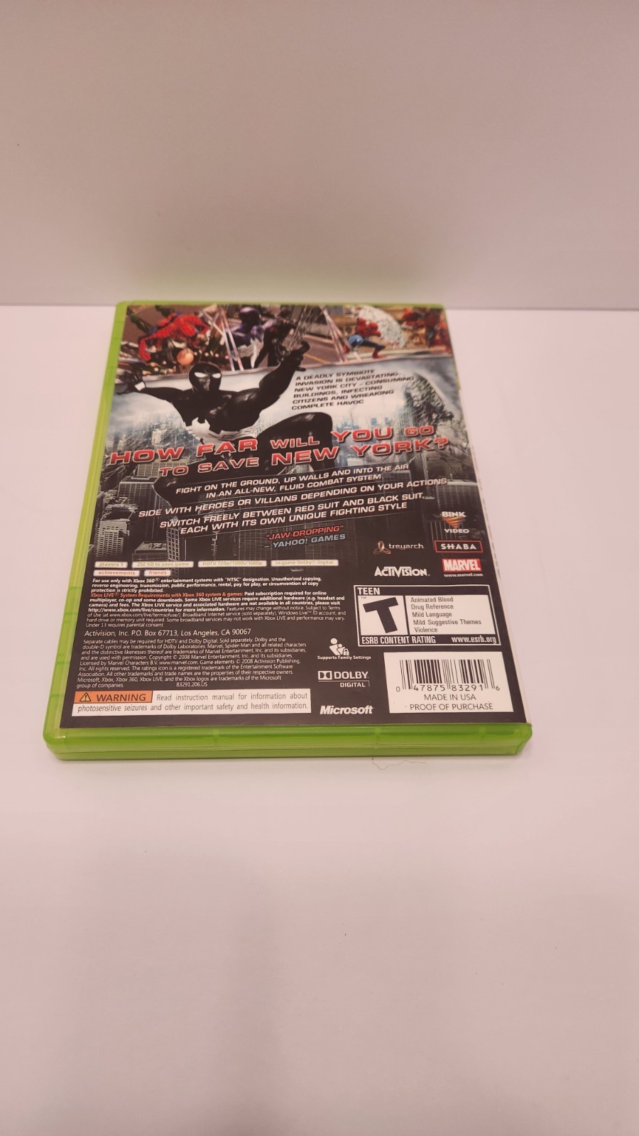 CASE ONLY Spider-Man: Web of Shadows (Microsoft Xbox 360, 2008) NO GAME DISC