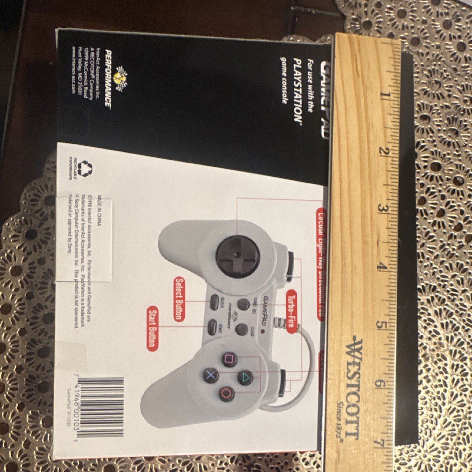 Performance GamePad Turbo Fire Wired Controller for PlayStation 1, Gray