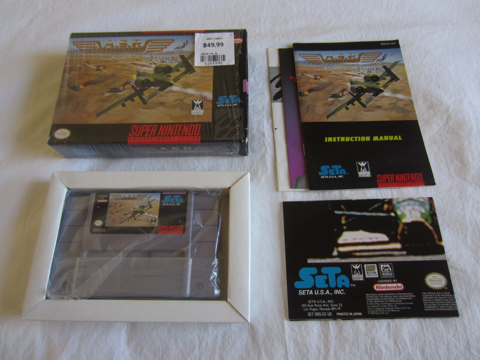 A.S.P. Air Strike Patrol (SNES) Super Nintendo CIB Complete + Poster 1995 SETA