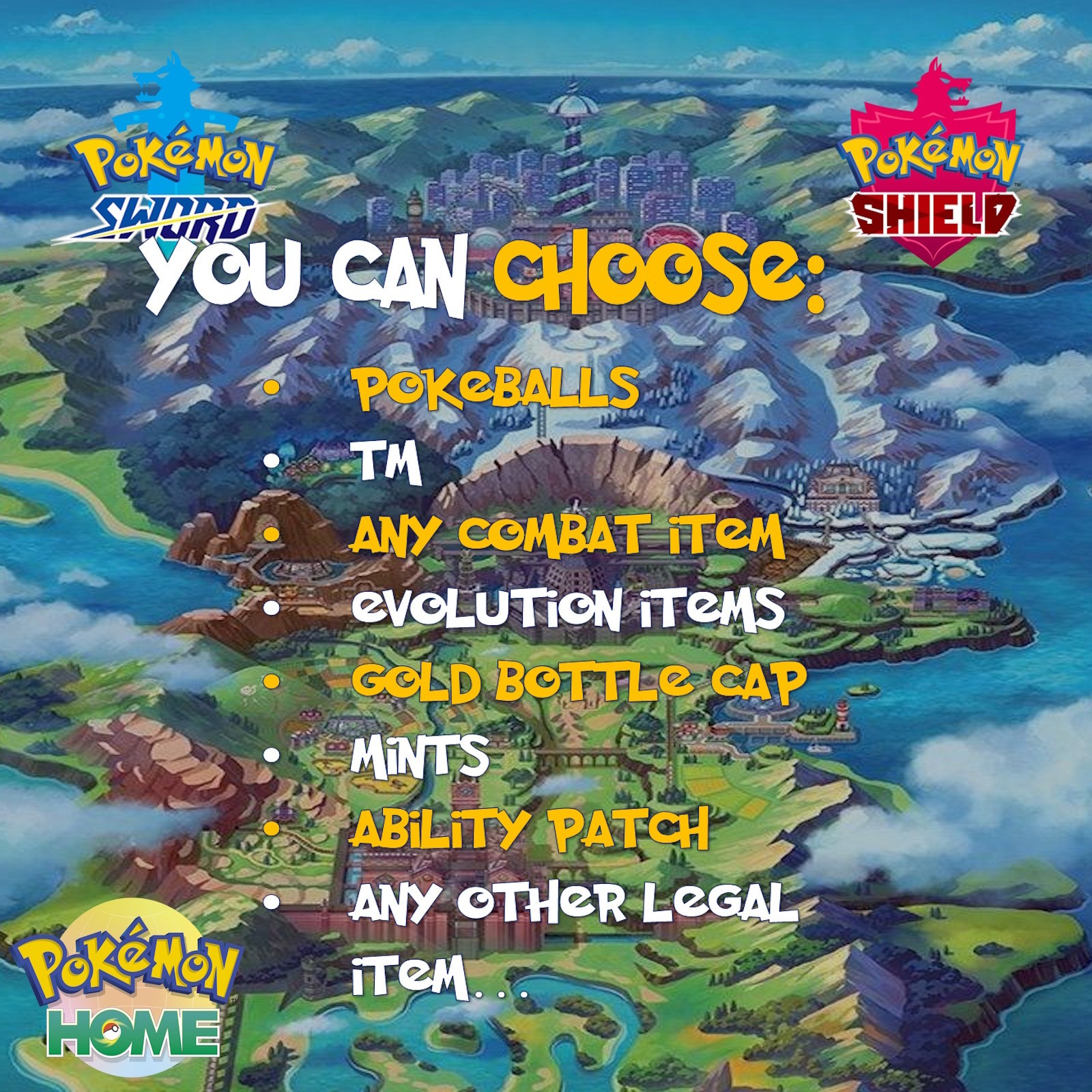 ✨Pick Any Item✨ Pokeball, TR, Held Item, Gold Bottle Cap ✨Pokemon Sword & Shield