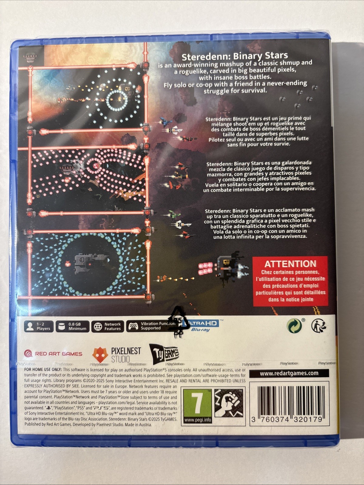 BRAND NEW STEREDENN BINARY STARS RED ART GAMES PS4 PEGI 7 USA SELLER SHOOT EM UP