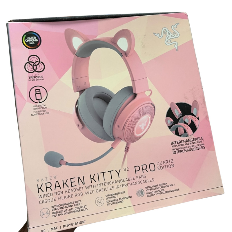 Razer Kraken Kitty V2 Pro Quartz RGB Wired Gaming Headset Pink