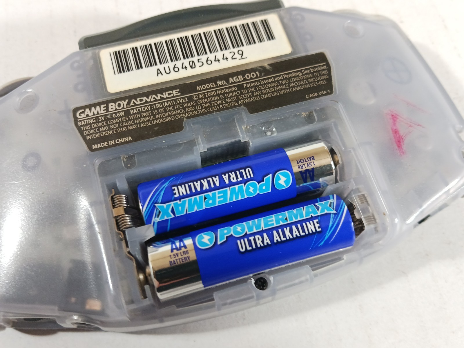 GBA Nintendo Game Boy Advance AGB-001 Glacier Tested Working Bad Battery Cover