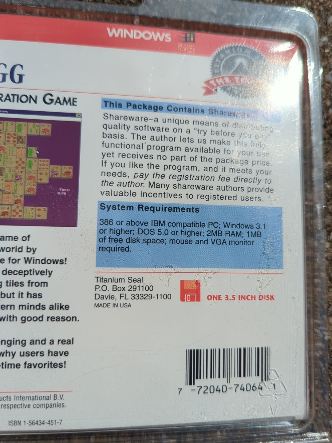 Factory Sealed Vintage Rare MahJongg Titanium Seal Floppy Disk DOS PC Game IBM