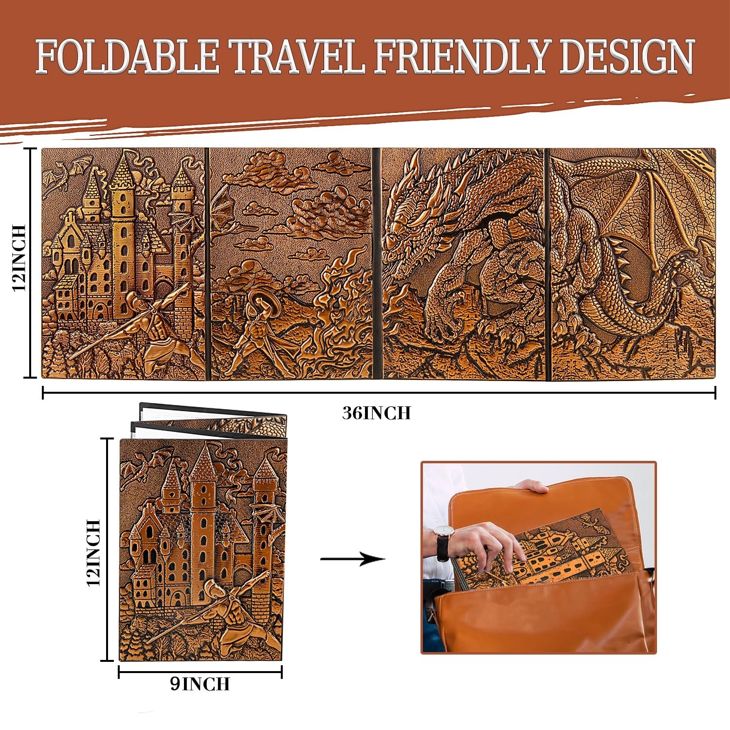 DND Dungeon Master Screen 3D Faux Leather,4 Panel Game Master with Pockets DM…