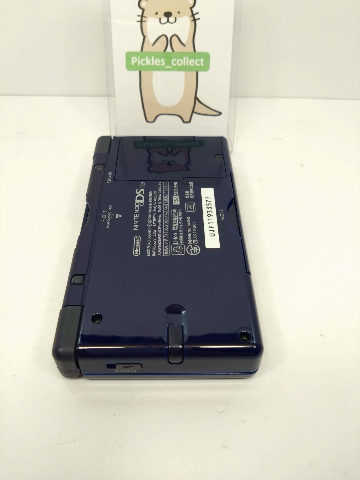 DS Lite Enamel Navy USG-001 w/GBA Connect Cover Tested Nintendo DS 0624A