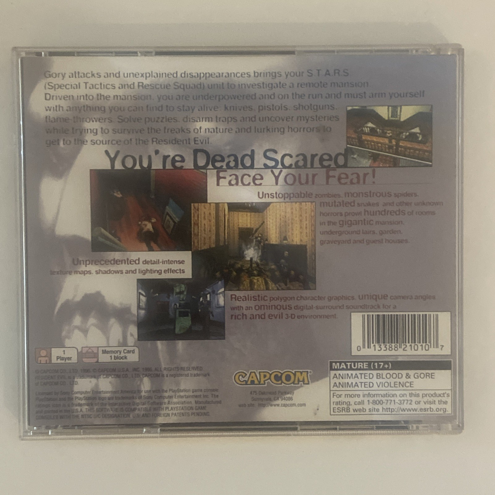 Resident Evil (Sony PlayStation 1, 1996) Jewel Case w/Reg Card Tested Capcom