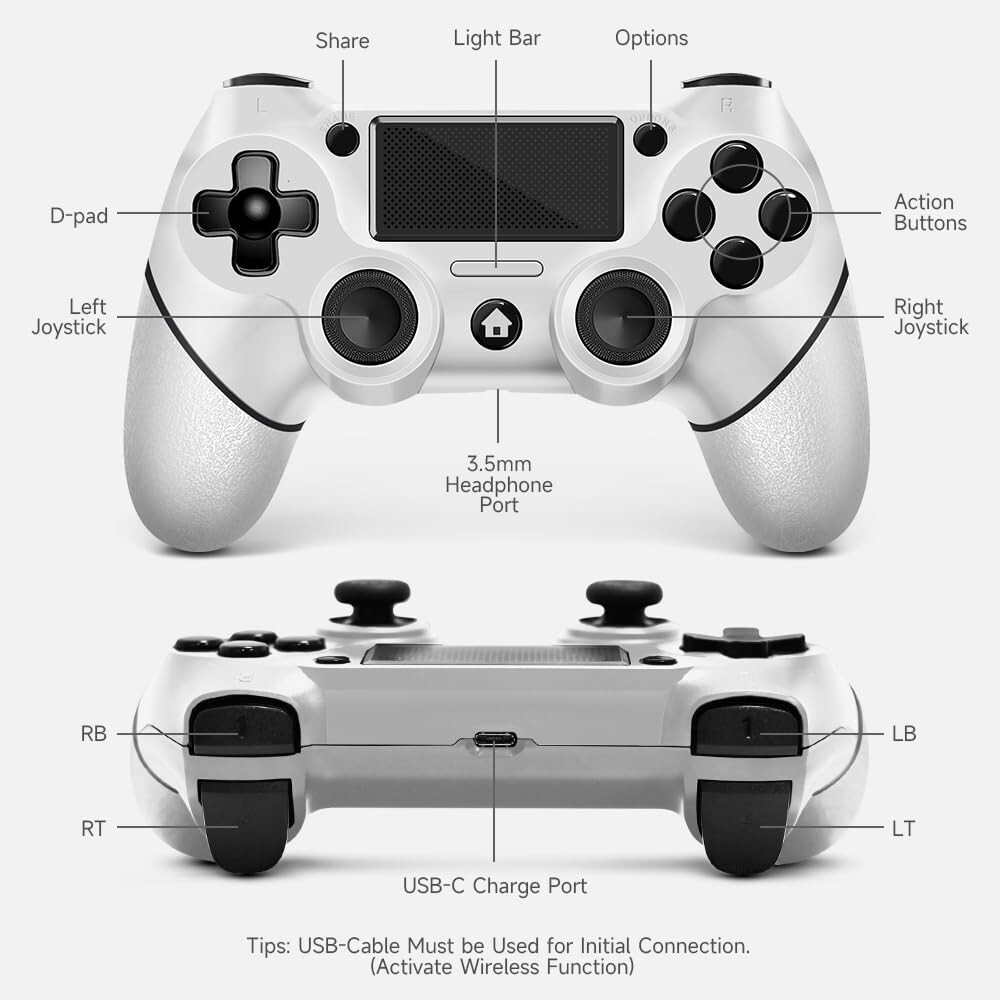 Wireless Controller for PS4 with Non-Slip Grip, 3.5mm Audio Jack and Thumb Caps