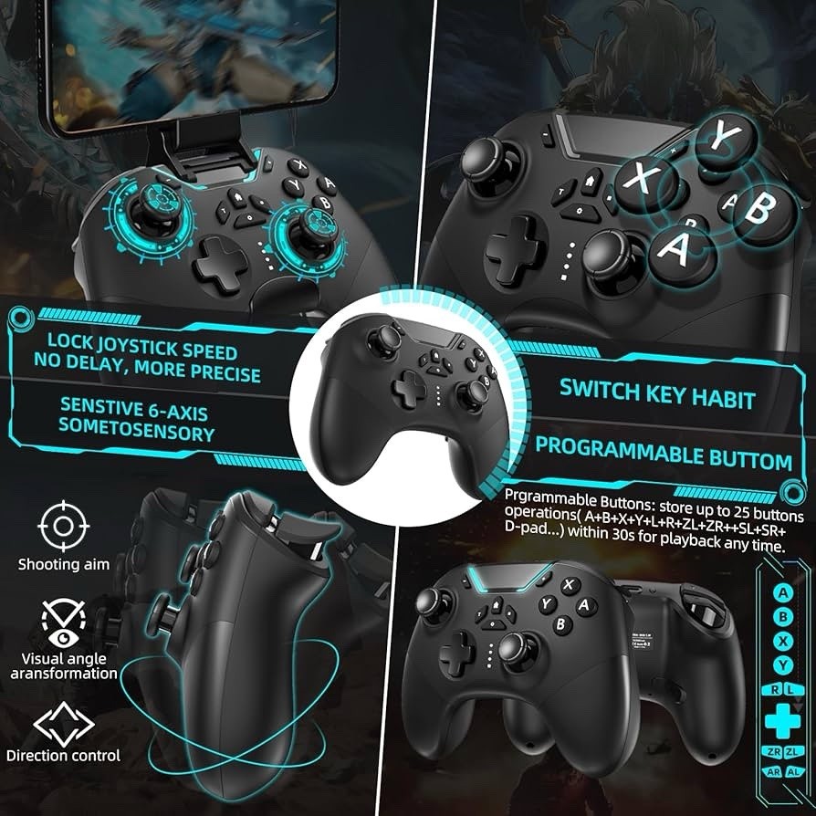 Aghi Bluetooth Controller for Switch/PC/iPhone/Android/Apple Arcade MFi Games/TV