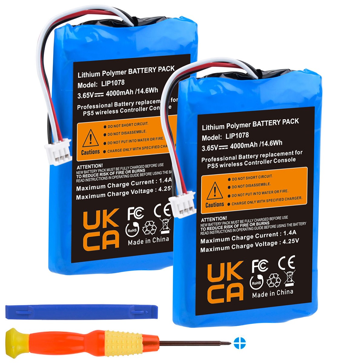 2 PACK 4000mAh Battery Replacement for Sony Playstation 5 Dualsense Controller