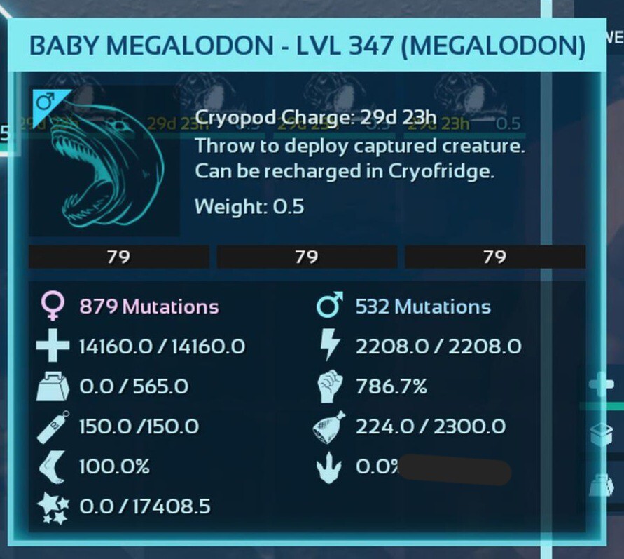 ARK ASCENDED PVE OFICIAL PAIR BABY MEGALODON BLACK ID79 TOP STATUS PC/XBOX/PS5