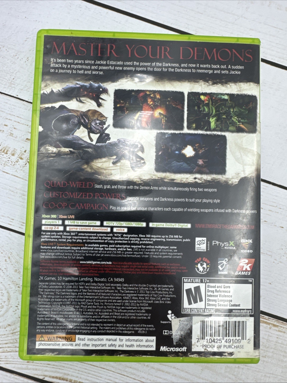 The Darkness II (Microsoft Xbox 360, 2012) CIB With Manual