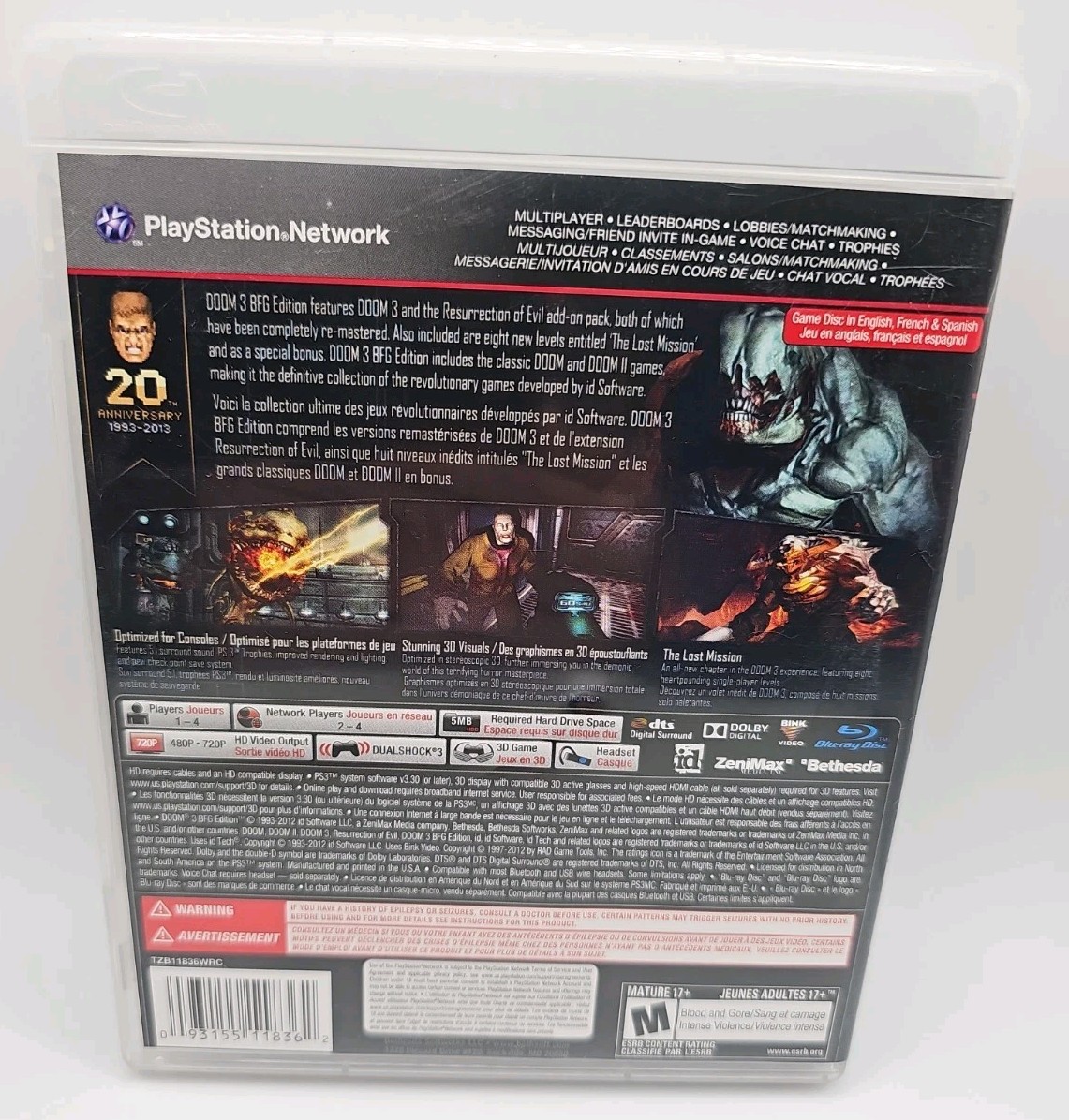 Doom 3 : BFG Edition (PlayStation 3, 2012) PS3 Complete CIB With Manuals Insert