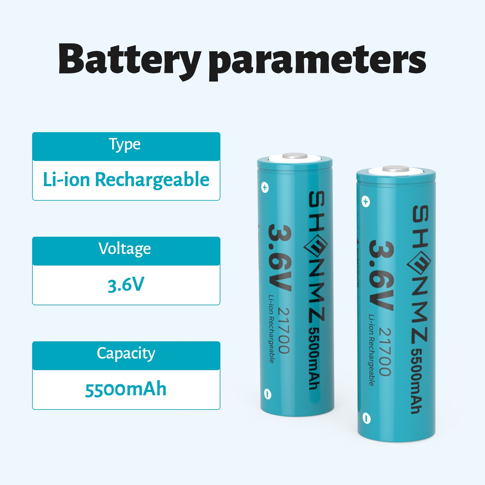 2 Pack 21700 Rechargeable 3.6V 5500mAh Battery with Box for flashlights