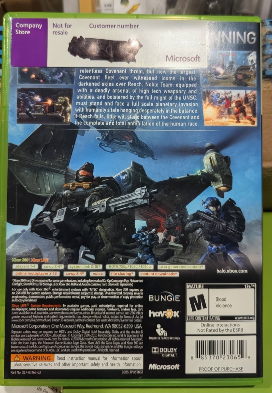 Microsoft Halo: Reach Xbox 360 Multiplayer Online NTSC M-Mature NEW SEALED