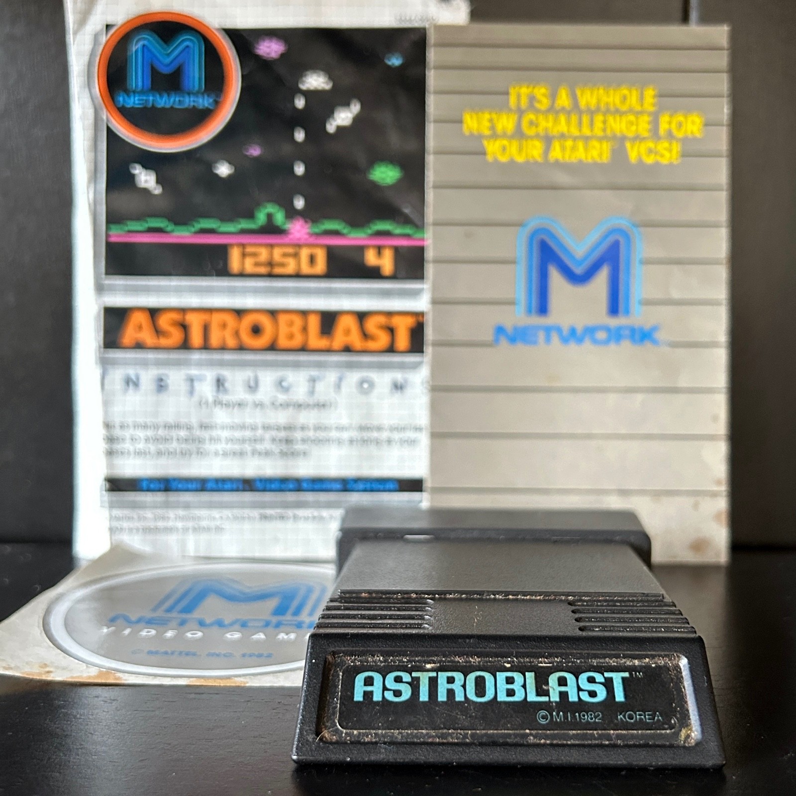 1982 Astroblast Atari 2600 Video Game Cartridge w/ Manual +Sticker Mattel TESTED