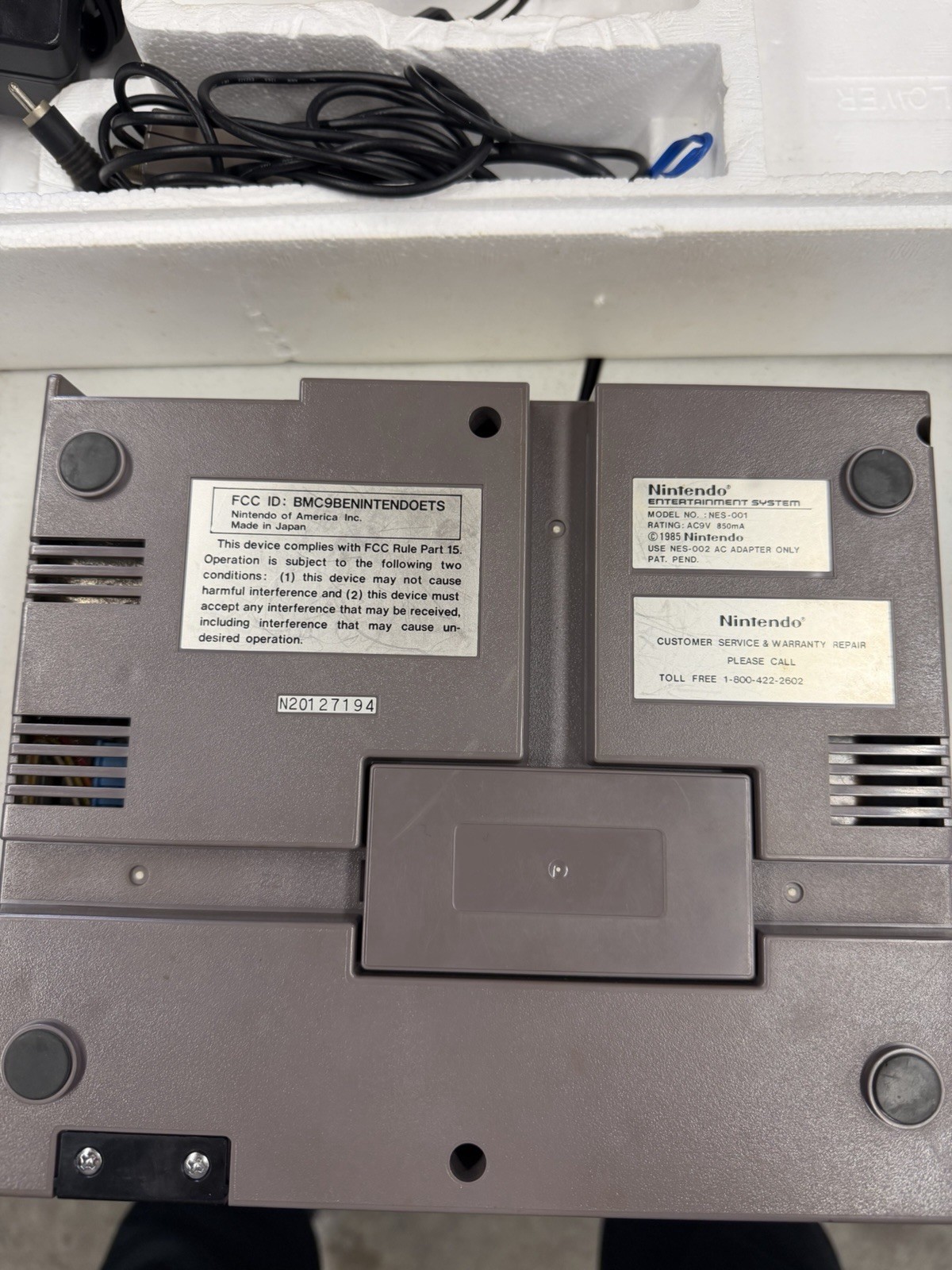 NES Action Set Box with Styrofoam, Console, Controllers, Hookups.