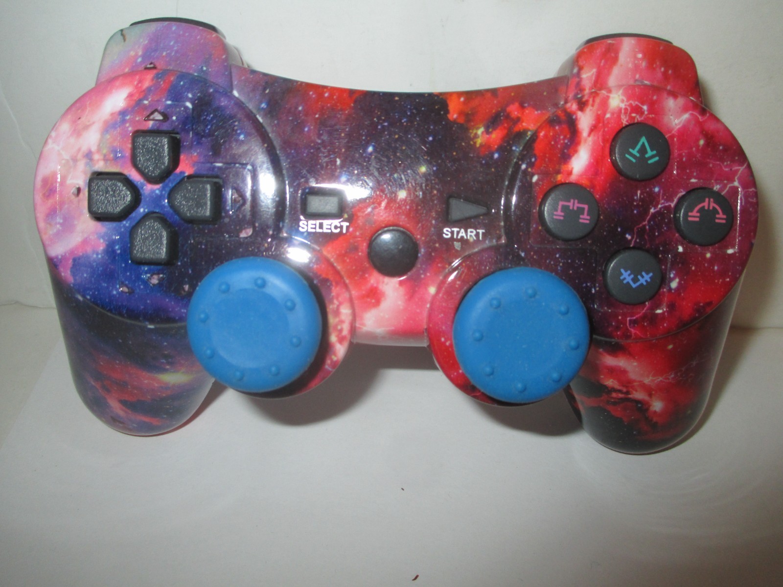 PAIR PLAYSTATION 3 PS3 3RD PARTY CONTROLLERS BLACK SKULL RED COSMOS+CORDS AS IS