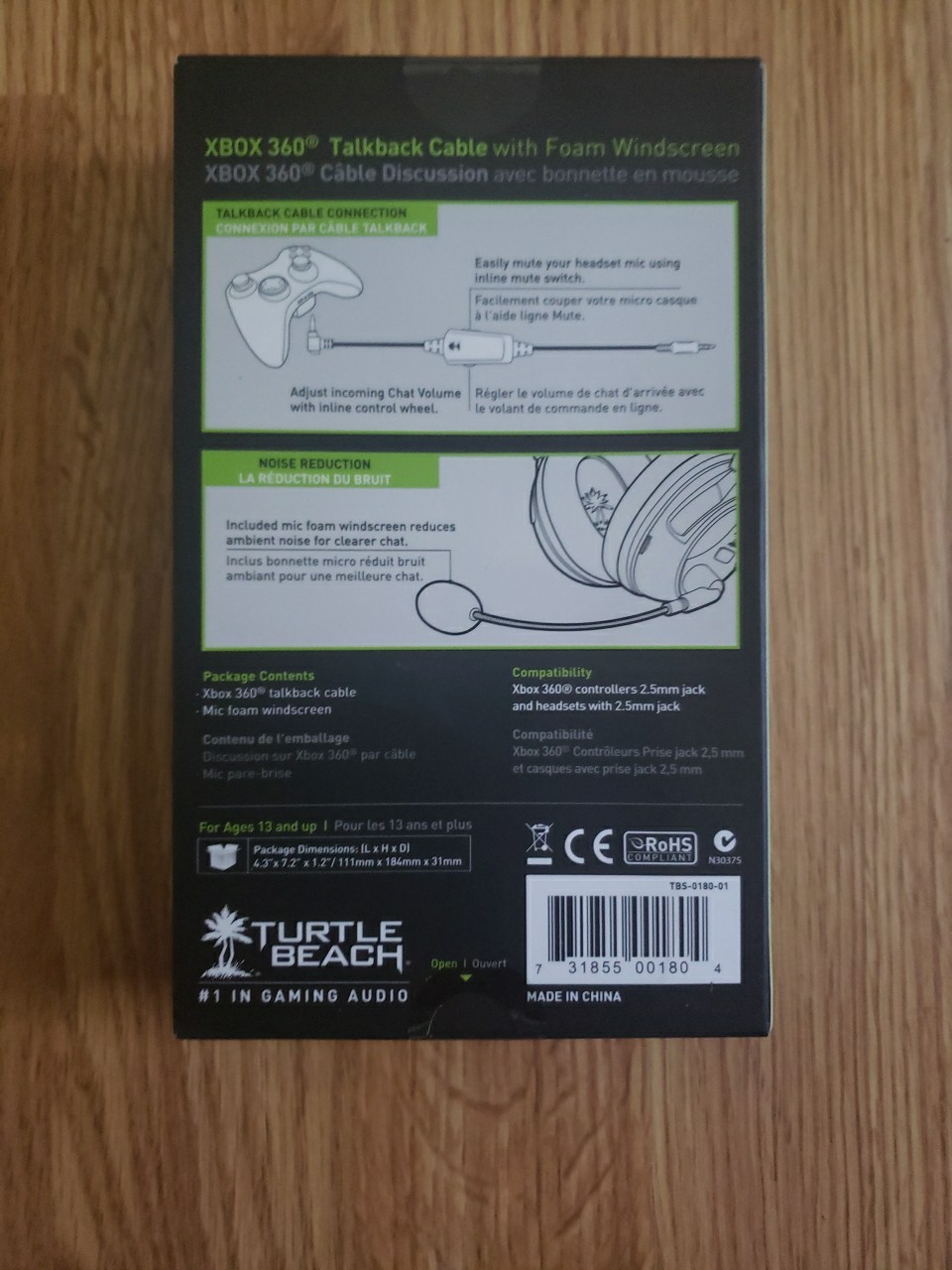 Turtle Beach Xbox 360 Talkback Cable With Foam Windscreen 1.1M/3.6FT Sealed NEW