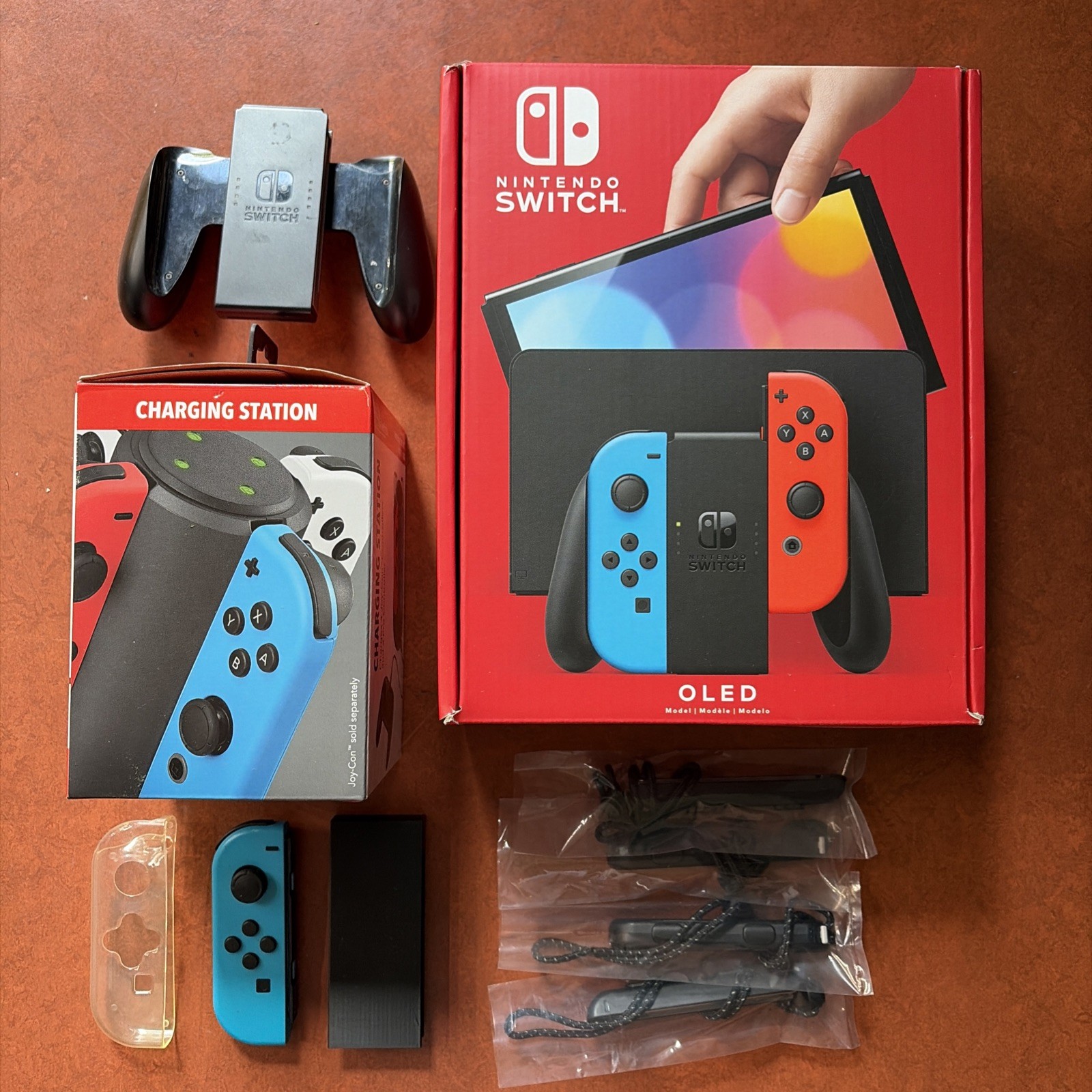 Nintendo Switch OLED 64GB Neon Blue Red Console Bundle – Near Mint – 3 JoyCons