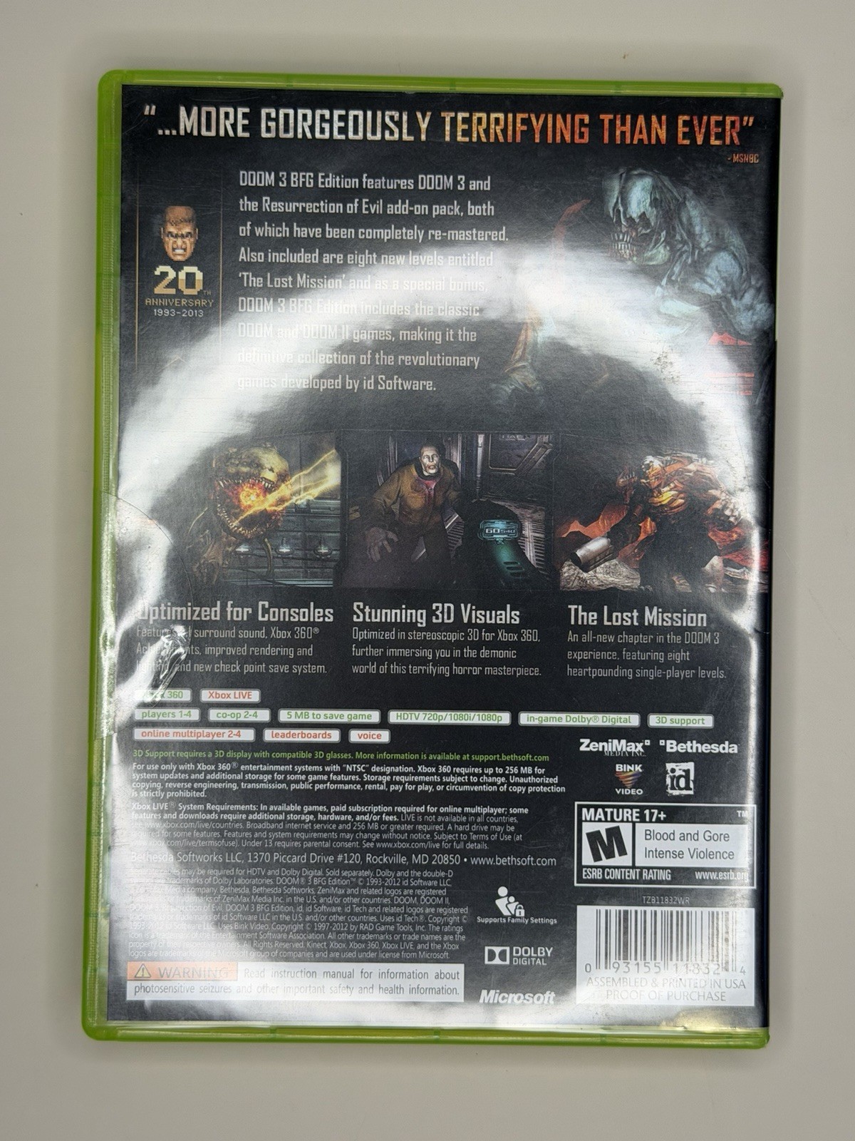 XBOX 360- DOOM 3 BFG EDITION- COMPLETE W/ MANUAL