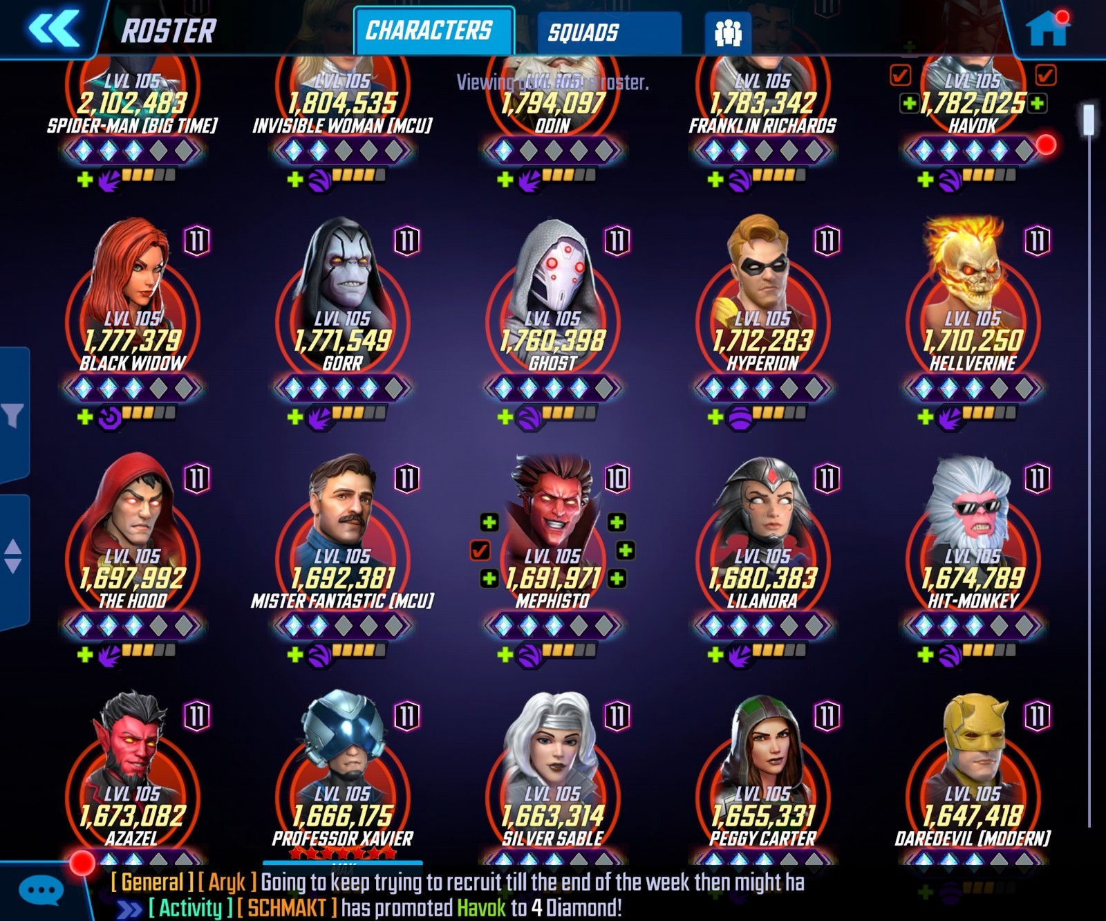 MARVEL STRIKE FORCE ACCOUNT – 292 Million Total Power, 9 Million Best Team