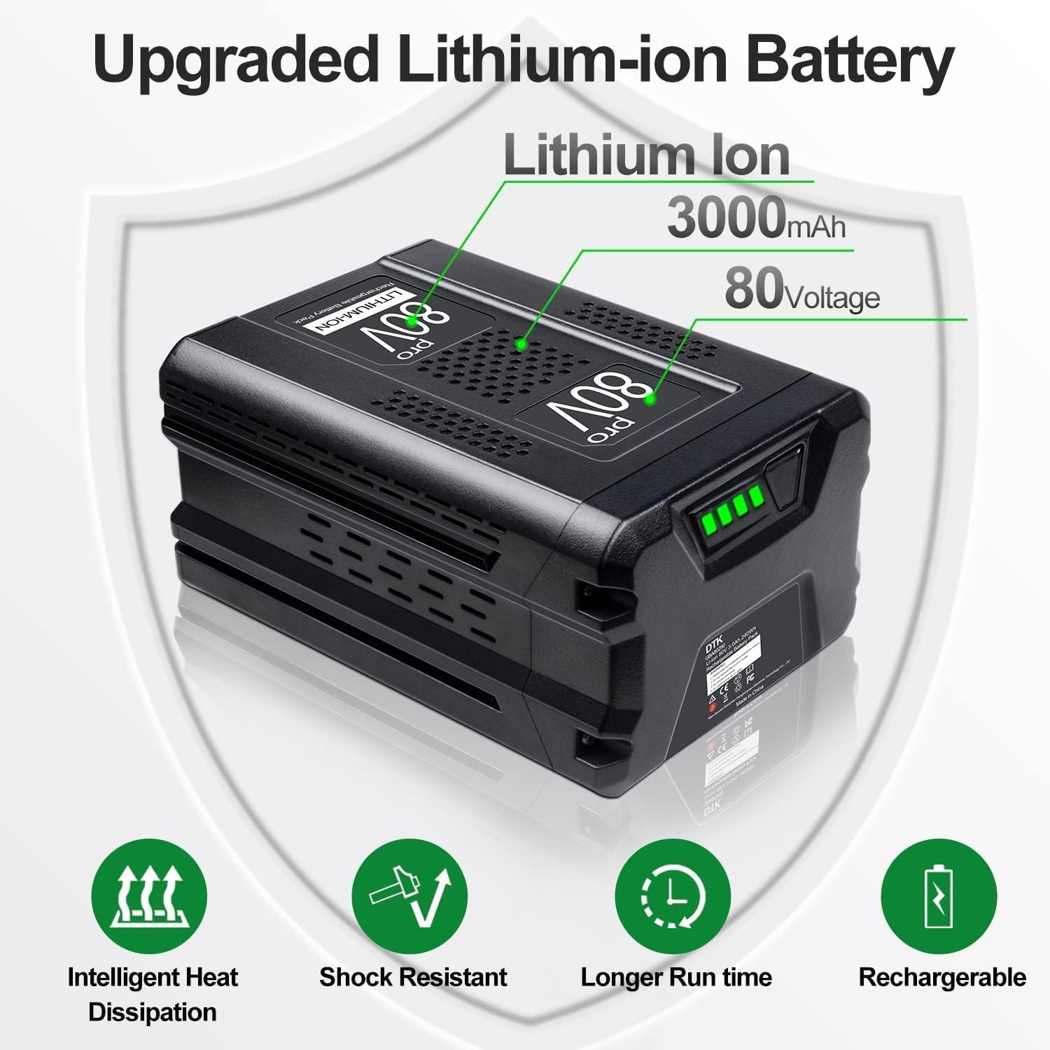 DTK 2 Packs Replacement for Greenworks 80V Battery 3000Mah GBA80200 GBA80250 GBA