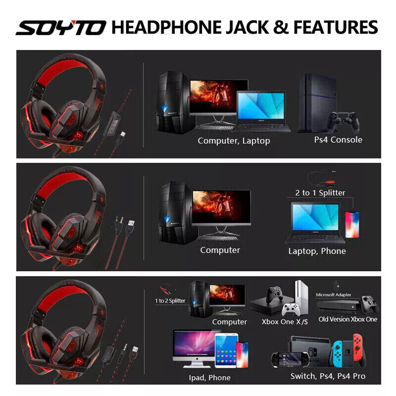 3.5mm Gaming Headset Mic for PS4 PS5 PC Xbox One Mic Stereo Bass Surround Sound