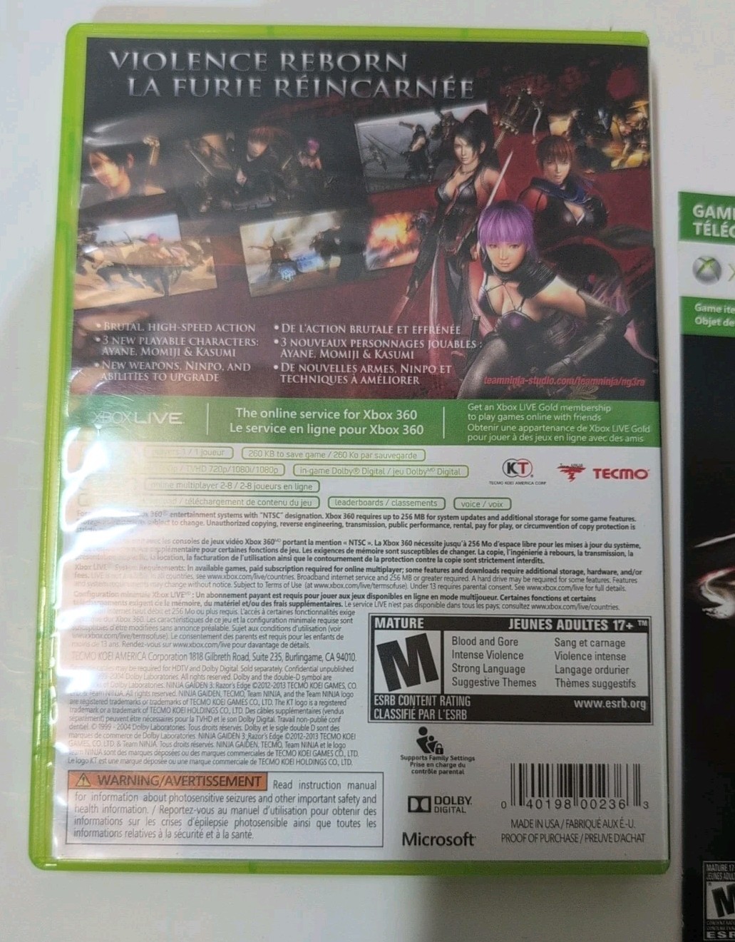 Ninja Gaiden 3: Razor’s Edge (Microsoft Xbox 360) Complete Manual & Insert Cib