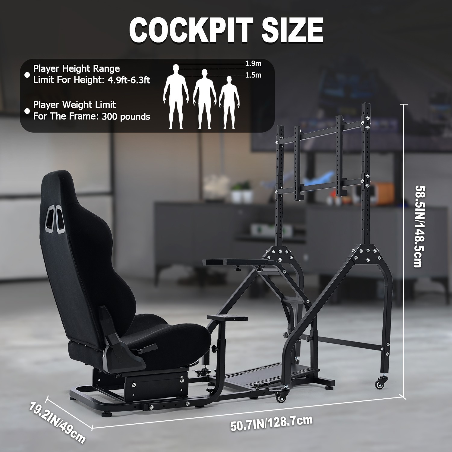 Marada Racing Simulator Cockpit With Black Seat And Monitor Stand For Logitech