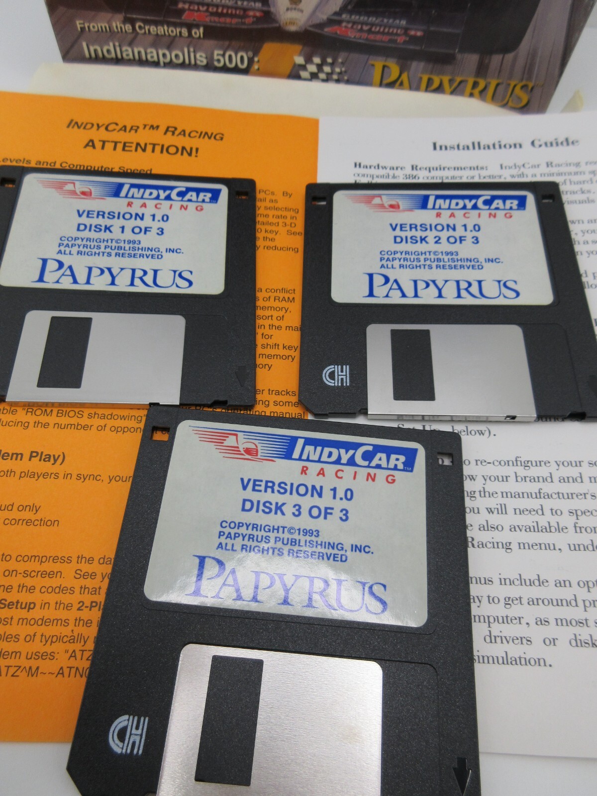 IndyCar Racing PC 1993 Papyrus 3.5 in Floppy Disks Big Box