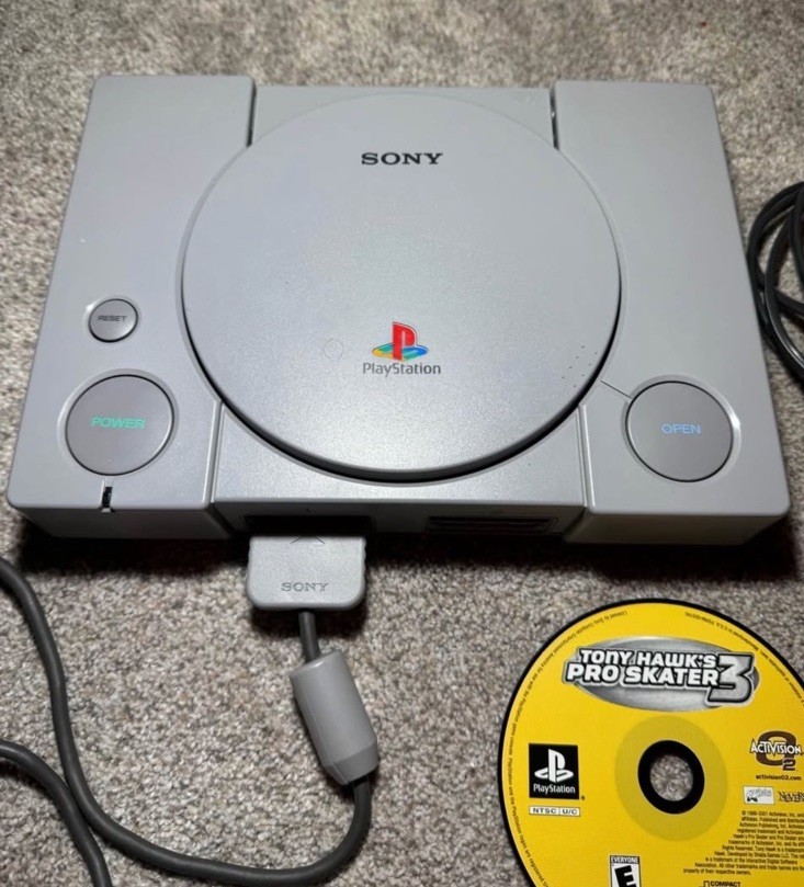 Sony PlayStation PS1 Gray Console Working with Controller, Game, And Cables