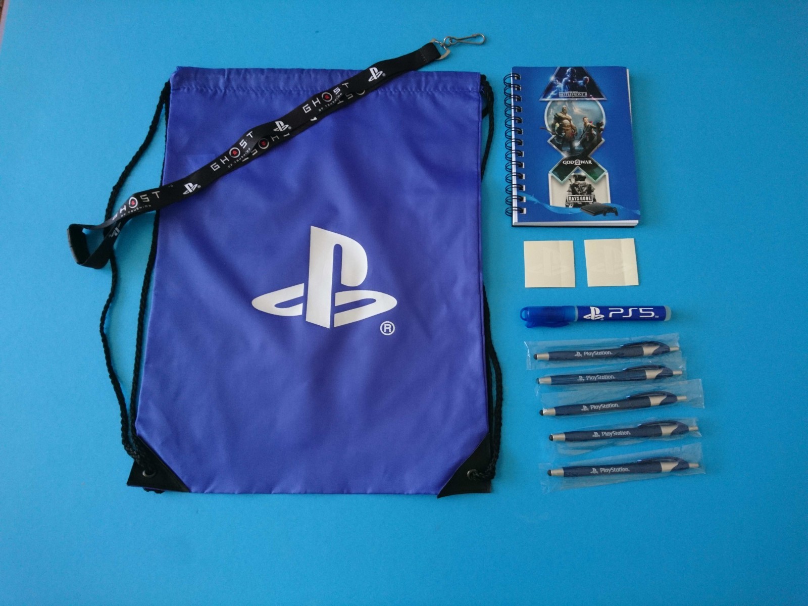 PlayStation STRING BAG, GHOST LANYARD, SANITIZER PEN, 5 STYLUS PENS, NB & 2 STKR