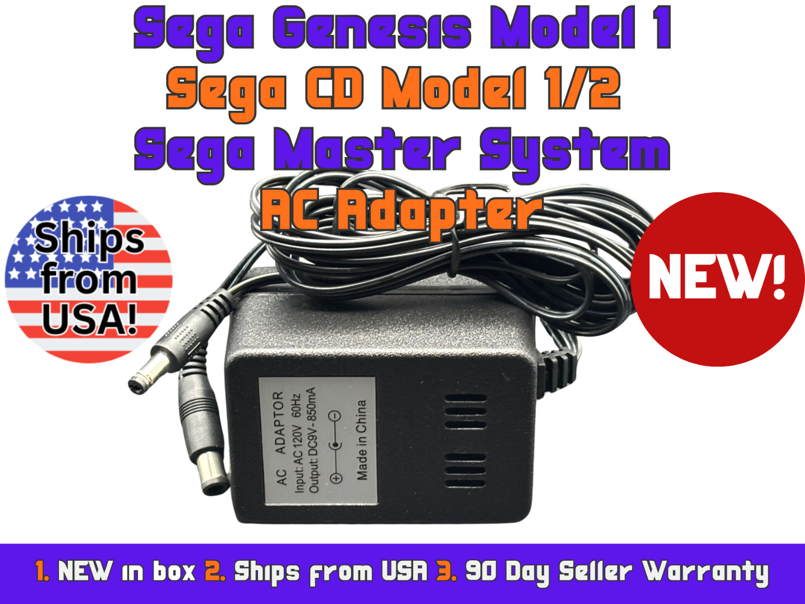 GENESIS Model 1 SEGA CD Model 1/2 MASTER SYS. AC Adapter/Power Supply US SELLER