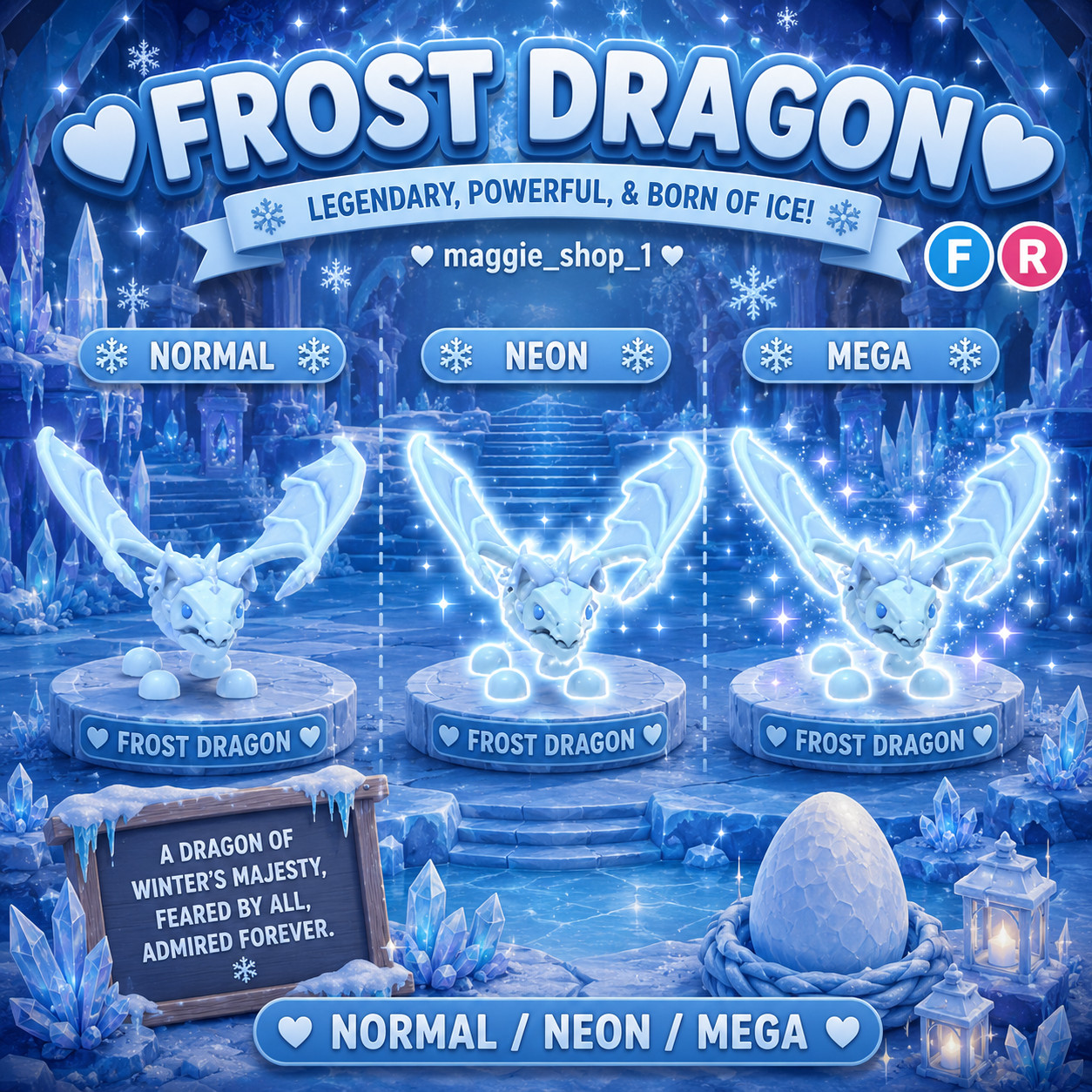 Frost Dragon FR Normal/Neon /Mega ✨ Adopt From Me Today ✨ Top Picks