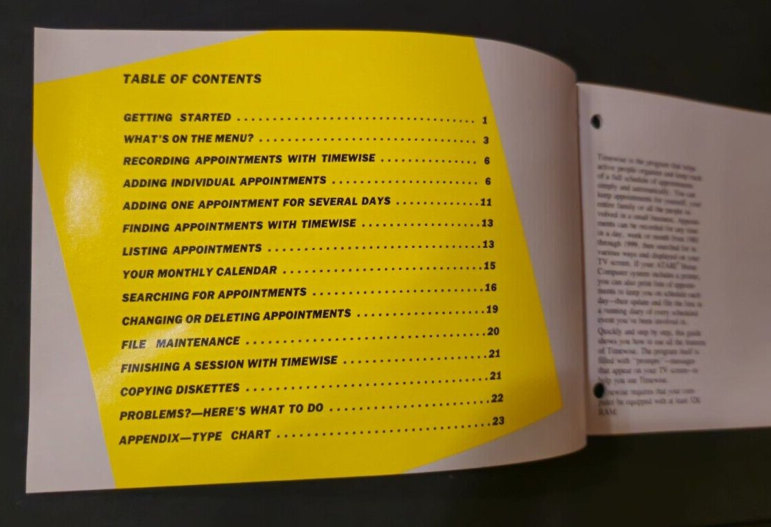 ATARI 400 / 800 – Timewise Productivity Software – Disk + Book – VINTAGE 1982