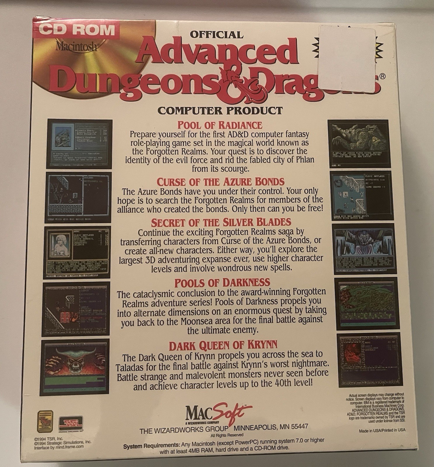 Advanced Dungeons Dragons Collector’s Edition 5 games Macintosh NEW