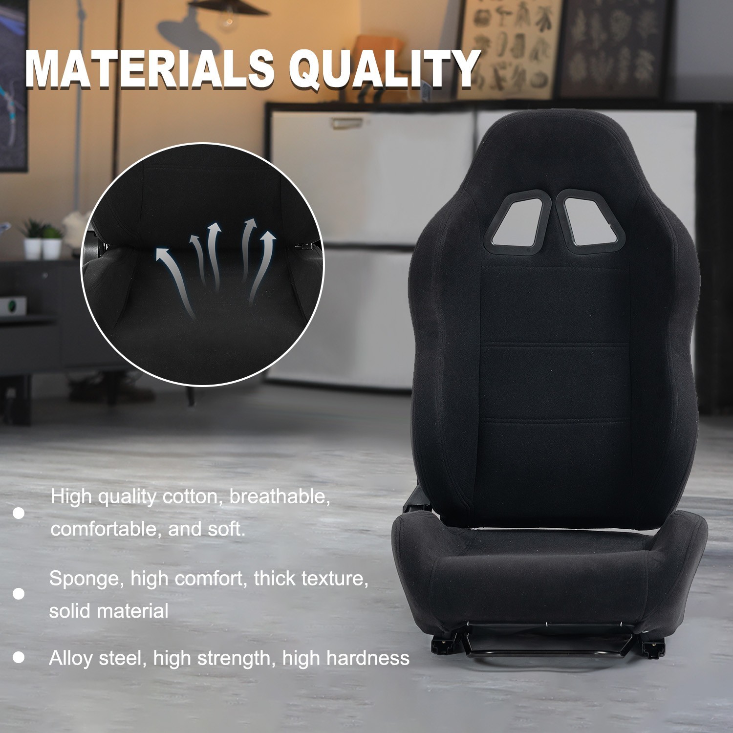 Marada Racing Simulator Cockpit With Black Seat And Monitor Stand For Logitech