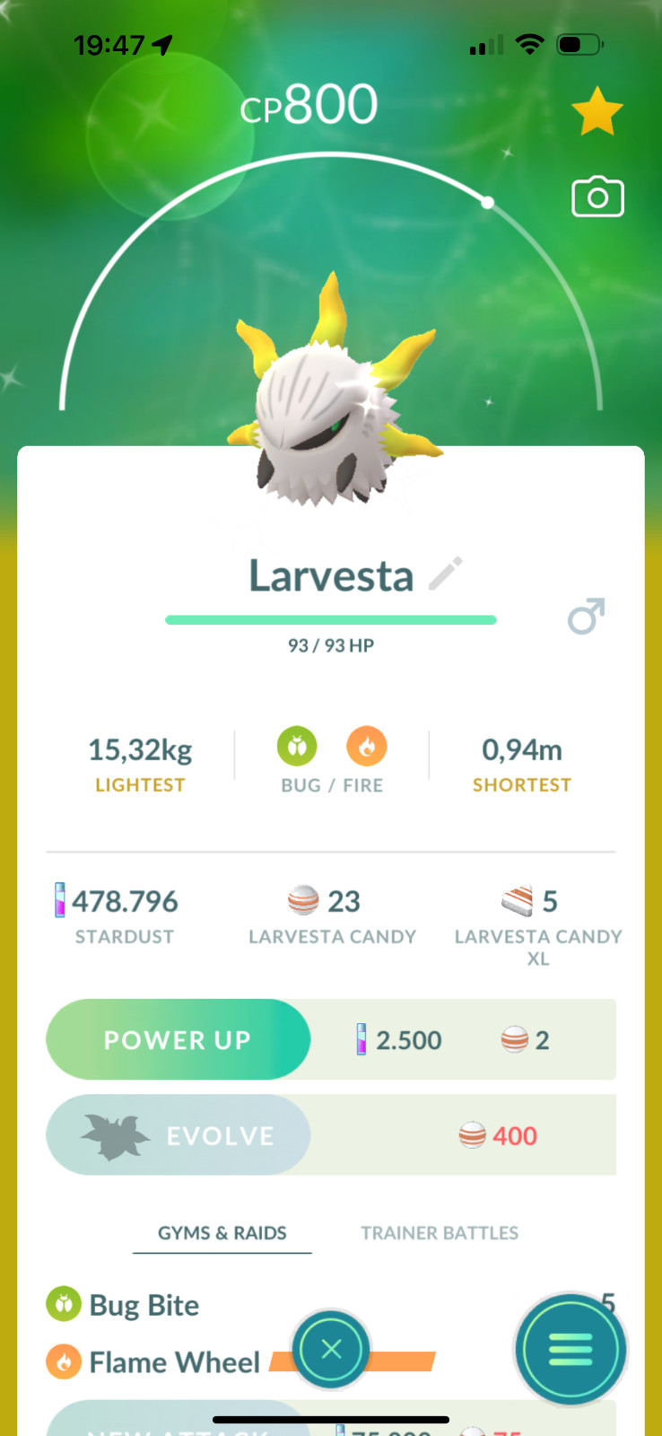Shiny Larvesta | Tr-de 1M 20k stardust – PTC