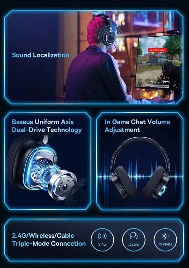 GH02 Wireless Gaming Headphones with Mic, Bluetooth 5.3, RGB Lighting