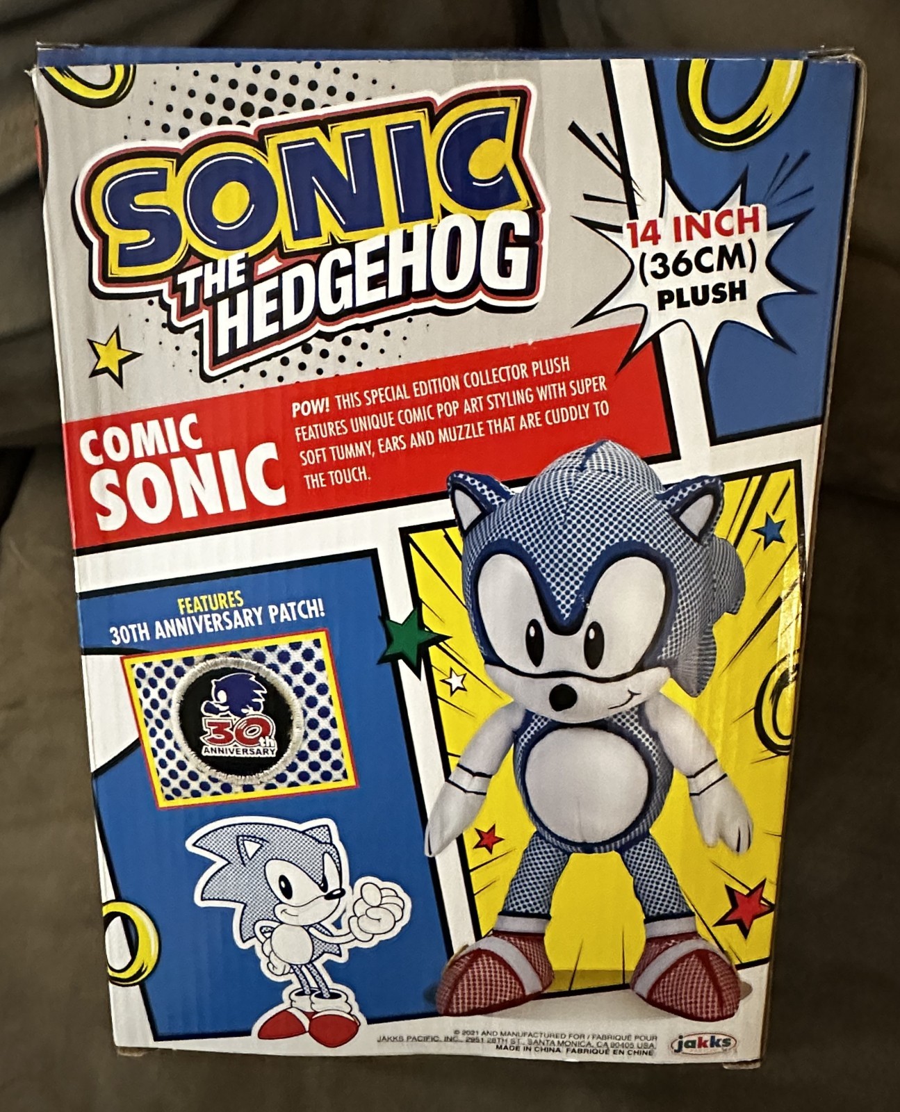 Jakks Pacific Sonic 30TH Anniversary Comic Sonic 14″ Plush with Box – VGC