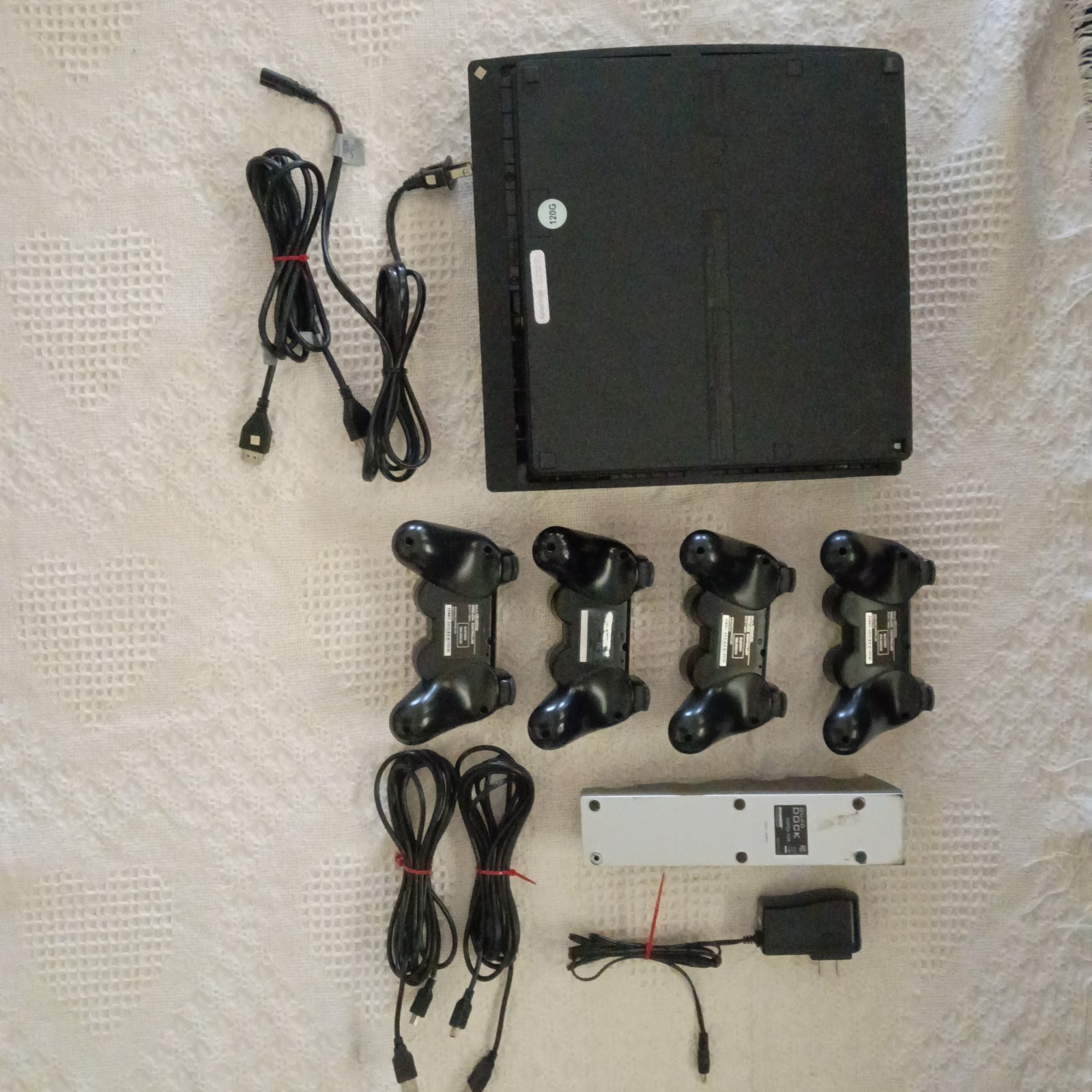 Sony PS3 PlayStation 3 Slim 120GB Black w/ 4 DualShock 3 Controllers