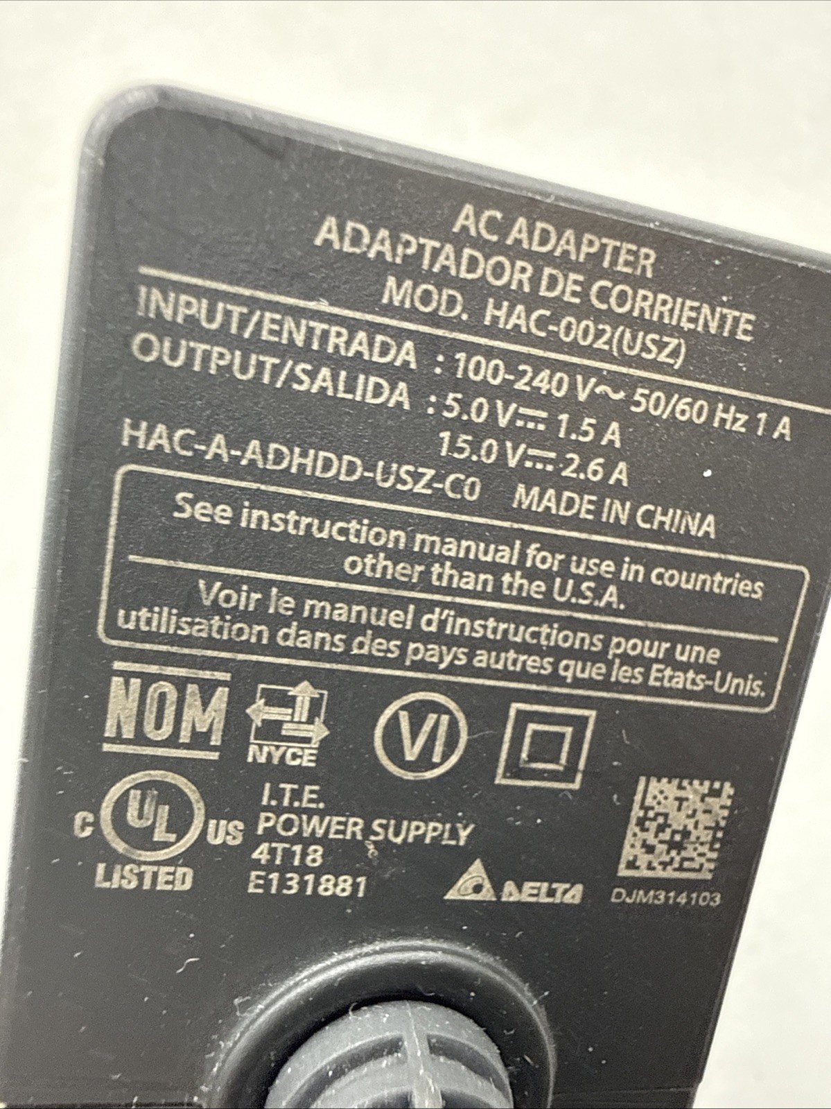 Nintendo Switch Original OEM AC Power Adapter Charger HAC-002 TESTED VGC