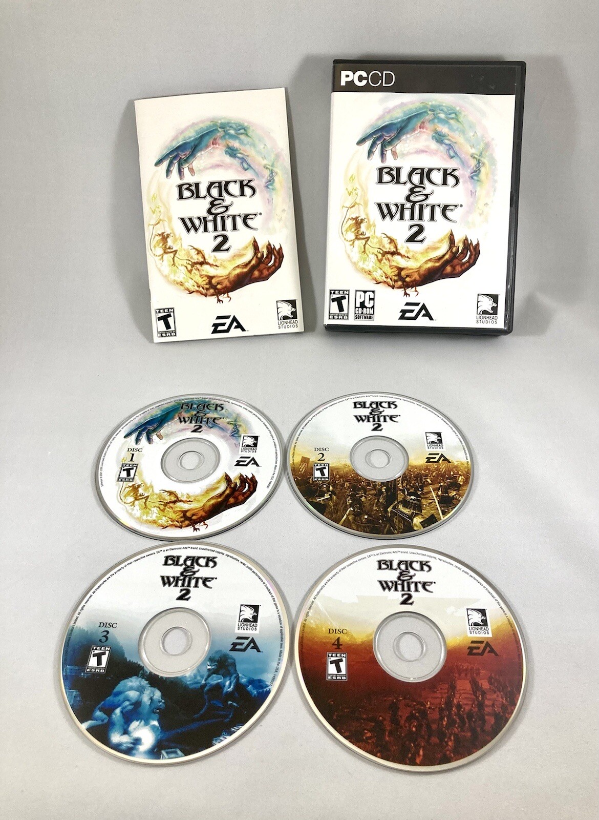 Black & White 2, PC, 4-CD Set, 2005, CIB w manual AND Prima Official Game Guide
