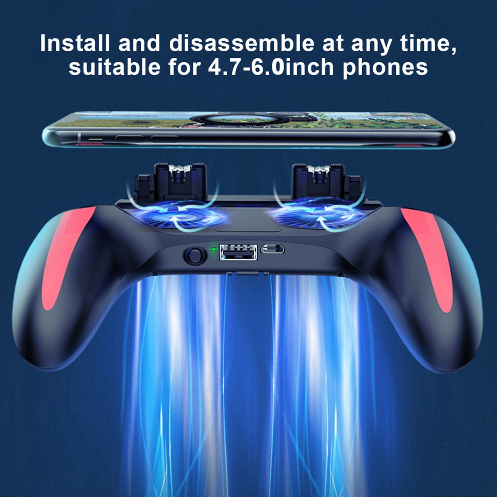 Dual Cooling Fans Mobile Phone Game Controller Gamepad With 5000mAh Battery ZAIK