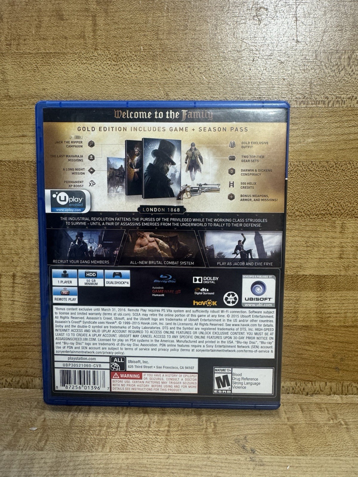Assassin’s Creed Syndicate PS4 PlayStation 4 Gold Edition Case and Disc